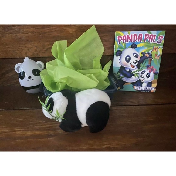 Plush Panda Bear Gift Basket Set Figure Book Treat Container Stuffed Animal - Picture 5 of 7
